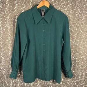 Vntg Laura Scott Wmns Sz 12 Green Long Sleeve Button Front Blouse Holiday Office